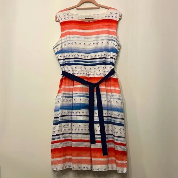 LAURA ASHLEY Seagull Stripe Beach Cotton Fit & Flare Dress Size 12 - Picture 4 of 9